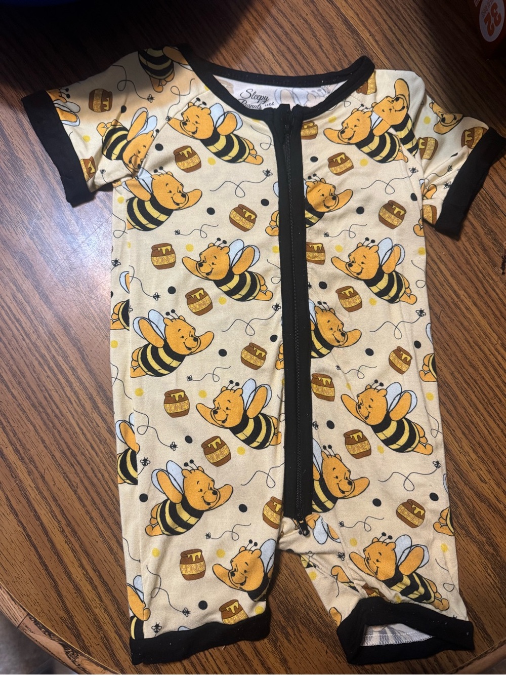 Kids winnie the pooh Bee Print One-Piece bamboo shortie - Yellow/Black